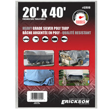 Load image into Gallery viewer, Erickson Straps &amp; Tie Downs 57019 20'X40' Silver Heavy Grade Poly Tarp
