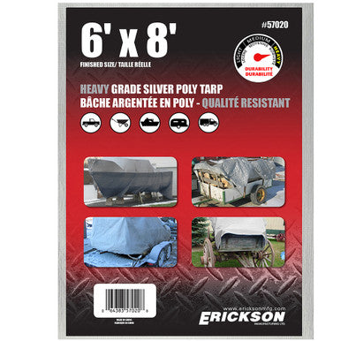 Erickson Straps & Tie Downs 57020 6'X8' Silver Heavy Grade Poly  Tarp