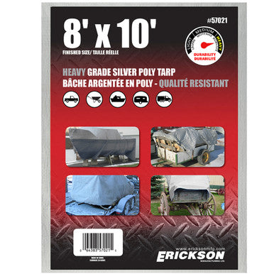 Erickson Straps & Tie Downs 57021 8'X10' Silver Heavy Grade Poly Tarp