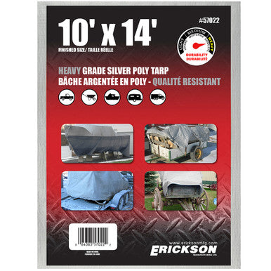 Erickson Straps & Tie Downs 57022 10'X14' Silver Heavy Grade Poly Tarp