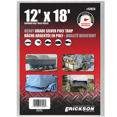 Erickson Straps & Tie Downs 57023 12"X18' Silver Heavy Grade Poly Tarp
