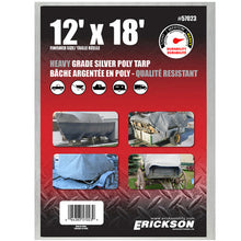 Load image into Gallery viewer, Erickson Straps &amp; Tie Downs 57023 12"X18' Silver Heavy Grade Poly Tarp