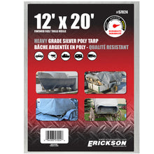 Load image into Gallery viewer, Erickson Straps &amp; Tie Downs 57024 12'X20' Silver Heavy Grade Poly Tarp