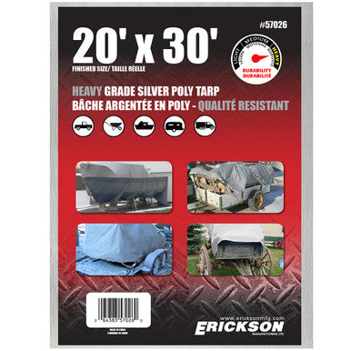 Erickson Straps & Tie Downs 57026 20'X30' Silver Heavy Grade Poly Tarp