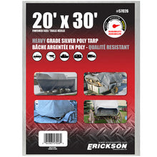 Load image into Gallery viewer, Erickson Straps &amp; Tie Downs 57026 20'X30' Silver Heavy Grade Poly Tarp