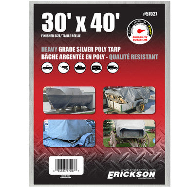 Erickson Straps & Tie Downs 57027 30'X40' Silver Heavy Grade Poly Tarp