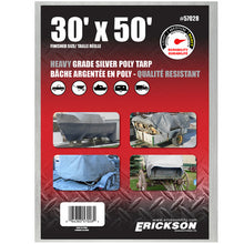 Load image into Gallery viewer, Erickson Straps &amp; Tie Downs 57028 30&#39;X50&#39; Silver Heavy Grade Poly Tarp