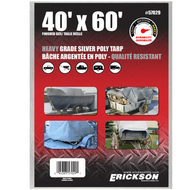 Erickson Straps & Tie Downs 57029 40'X60' Silver Heavy Grade Poly Tarp