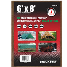 Load image into Gallery viewer, Erickson Straps &amp; Tie Downs 57030 6'X8' Reversible Mid Grade Poly Tarp Brown/Green
