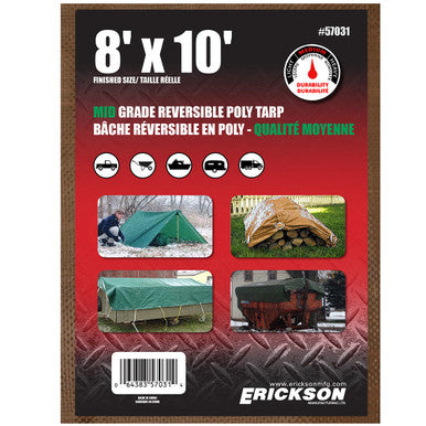 Erickson Straps & Tie Downs 57031 8'X10' Reversible Mid Grade Poly Tarp Brown/Green