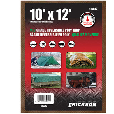 Erickson Straps & Tie Downs 57032 10'X12' Reversible Mid Grade Poly Tarp Brown/Green