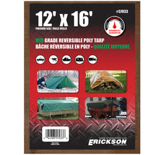 Load image into Gallery viewer, Erickson Straps &amp; Tie Downs 57033 12&#39;X16&#39; Reversible Mid Grade Poly Tarp Brown/Green