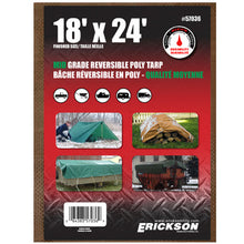 Load image into Gallery viewer, Erickson Straps &amp; Tie Downs 57036 18&#39;X24&#39; Reversible Mid Grade Poly Tarp Brown/Green