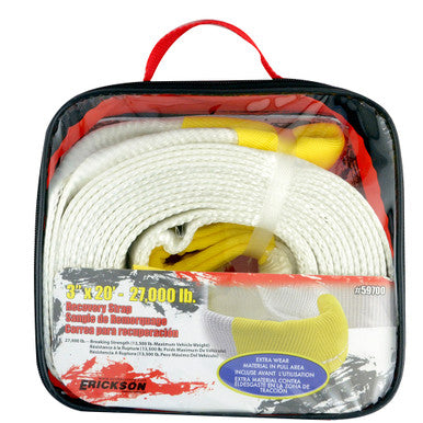 Erickson Straps & Tie Downs 59700 3"X20' 27,000 Lb Recovery Strap Bulk W/ Carry Bag