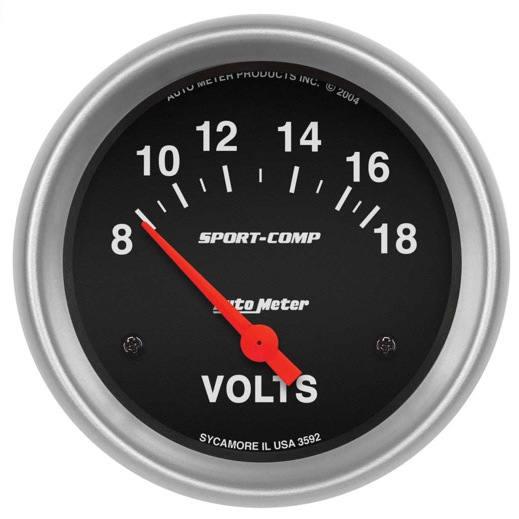 AutoMeter 3592 GAUGE, VOLTMETER, 2 5/8", 18V, ELECTRIC, SPORT-COMP