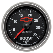 Load image into Gallery viewer, AutoMeter 3604-00406 GAUGE, BOOST, 2 1/16", 35PSI, MECHANICAL, CHEVY RED BOWTIE, BLACK