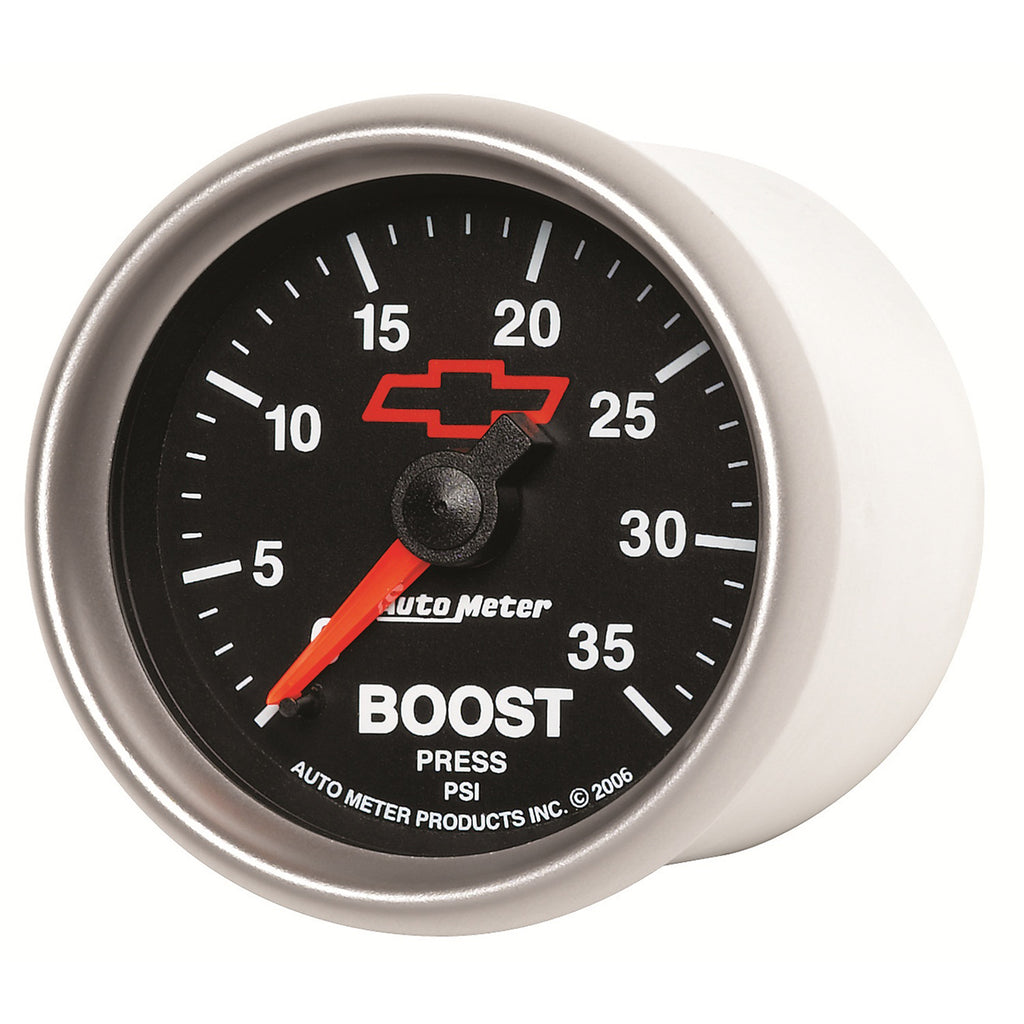 AutoMeter 3604-00406 GAUGE, BOOST, 2 1/16", 35PSI, MECHANICAL, CHEVY RED BOWTIE, BLACK