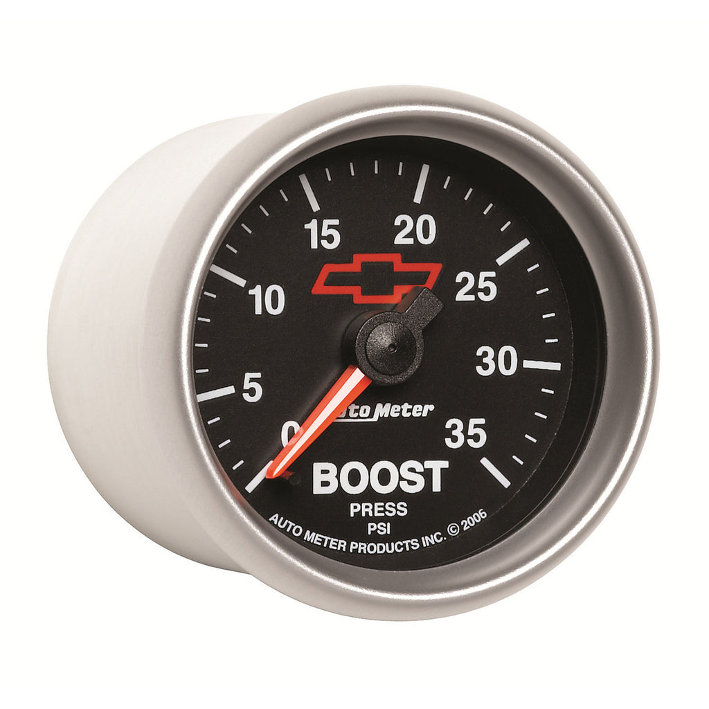 AutoMeter 3604-00406 GAUGE, BOOST, 2 1/16", 35PSI, MECHANICAL, CHEVY RED BOWTIE, BLACK