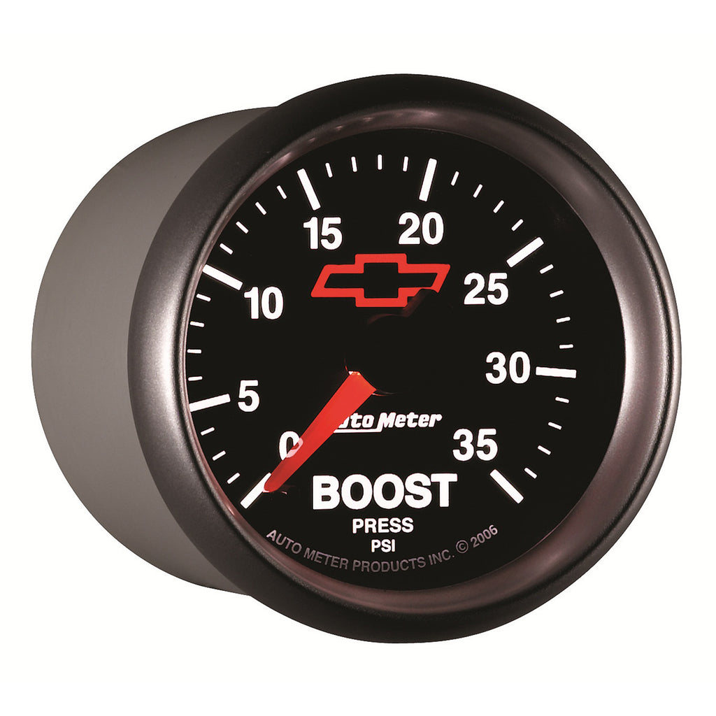 AutoMeter 3604-00406 GAUGE, BOOST, 2 1/16", 35PSI, MECHANICAL, CHEVY RED BOWTIE, BLACK