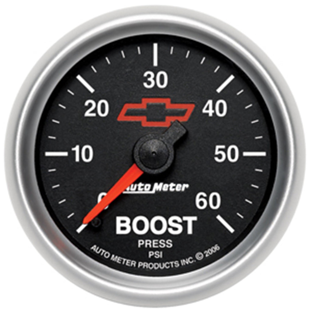 AutoMeter 3605-00406 GAUGE, BOOST, 2 1/16", 60PSI, MECHANICAL, CHEVY RED BOWTIE, BLACK