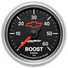 Load image into Gallery viewer, AutoMeter 3605-00406 GAUGE, BOOST, 2 1/16", 60PSI, MECHANICAL, CHEVY RED BOWTIE, BLACK