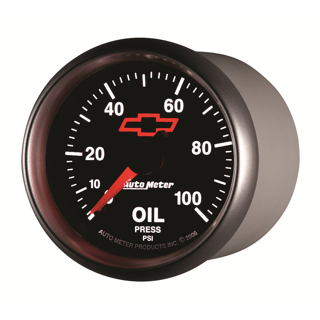 AutoMeter 3621-00406 GAUGE, OIL PRESSURE, 2 1/16", 100PSI, MECHANICAL, CHEVY RED BOWTIE, BLACK