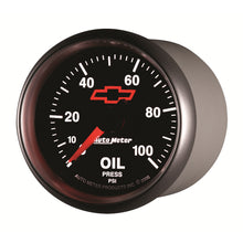 Load image into Gallery viewer, AutoMeter 3621-00406 GAUGE, OIL PRESSURE, 2 1/16", 100PSI, MECHANICAL, CHEVY RED BOWTIE, BLACK