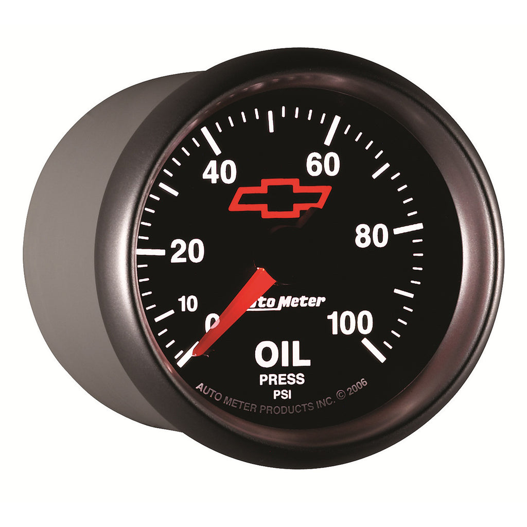 AutoMeter 3621-00406 GAUGE, OIL PRESSURE, 2 1/16", 100PSI, MECHANICAL, CHEVY RED BOWTIE, BLACK