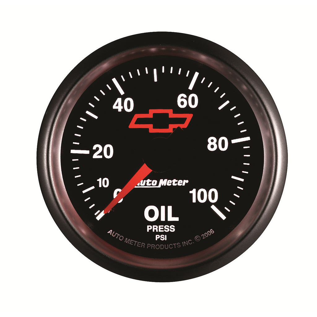 AutoMeter 3621-00406 GAUGE, OIL PRESSURE, 2 1/16", 100PSI, MECHANICAL, CHEVY RED BOWTIE, BLACK