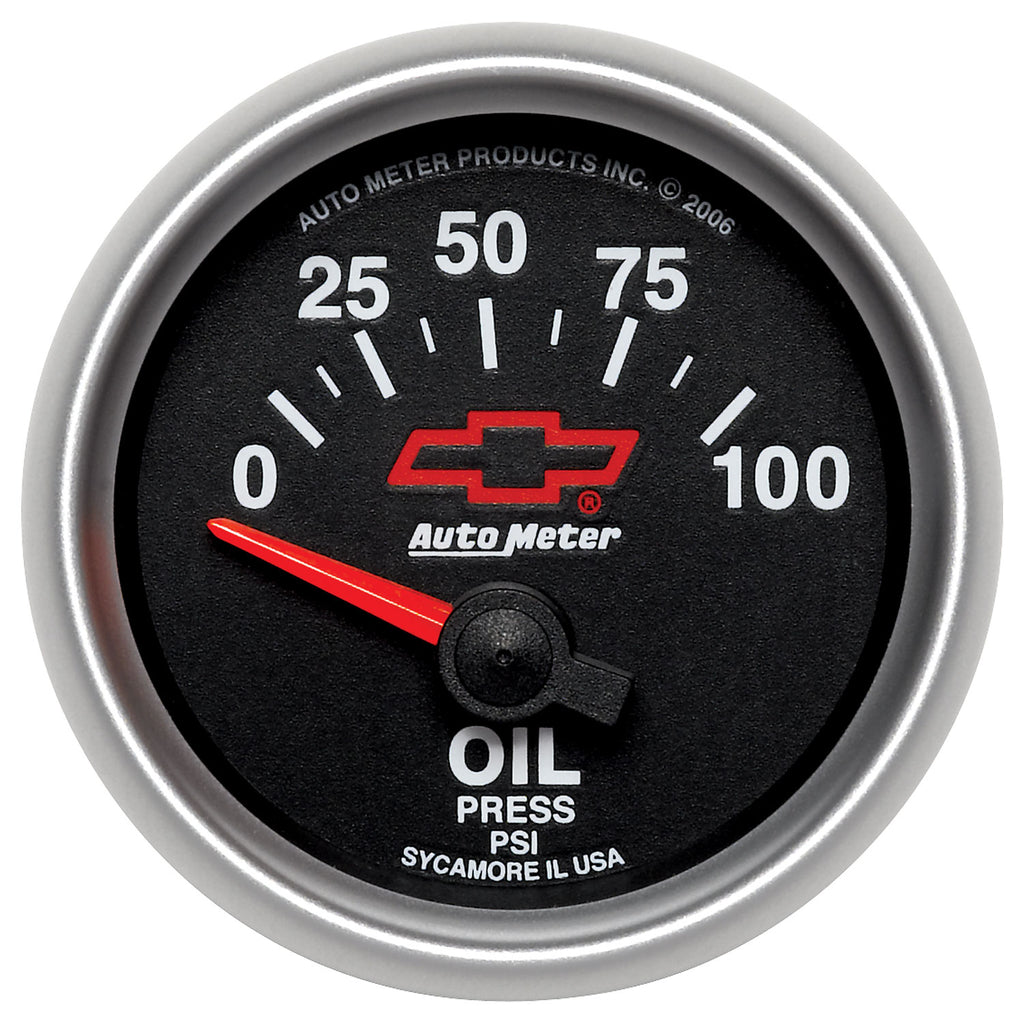 AutoMeter 3627-00406 GAUGE, OIL PRESSURE, 2 1/16", 100PSI, ELECTRIC, CHEVY RED BOWTIE, BLACK