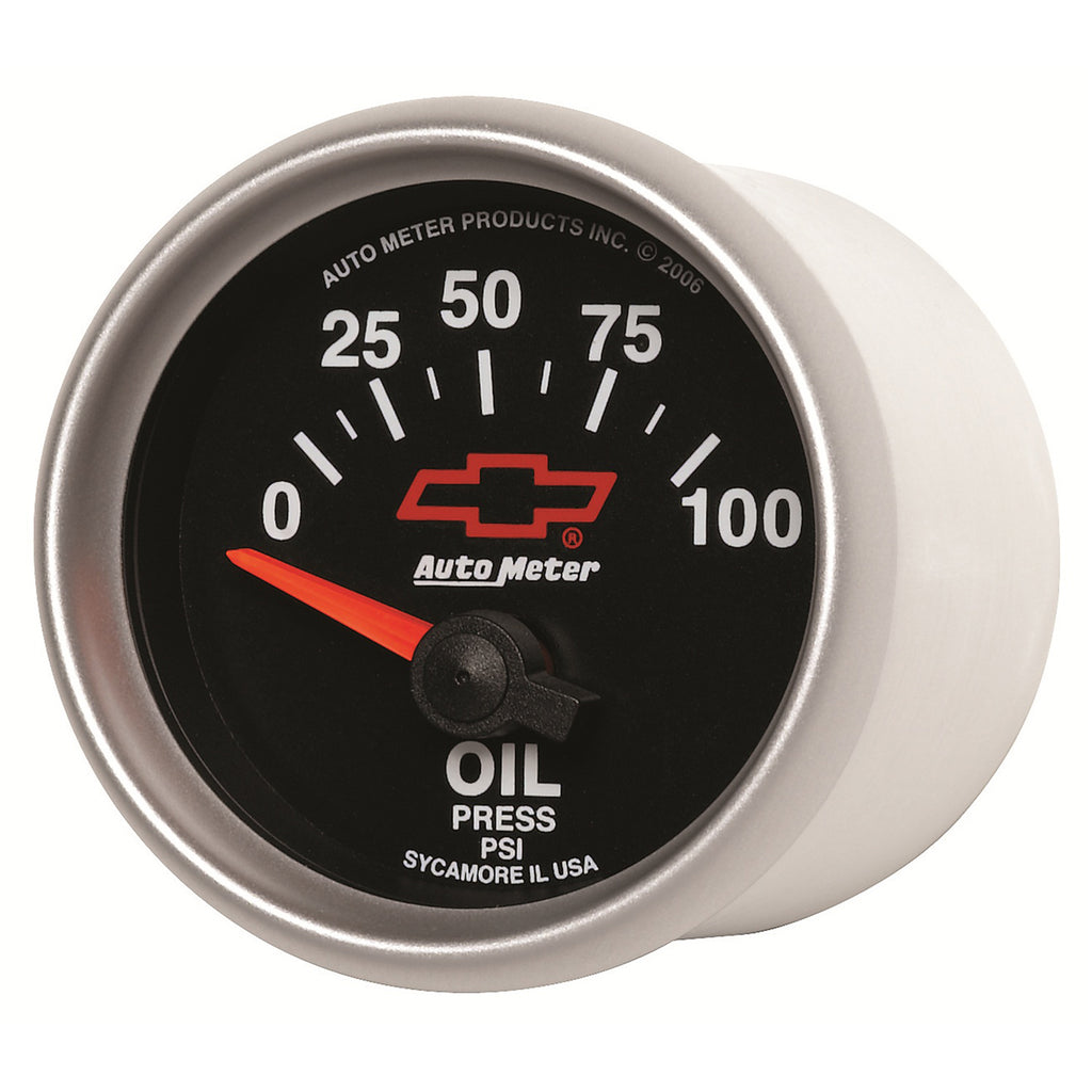 AutoMeter 3627-00406 GAUGE, OIL PRESSURE, 2 1/16", 100PSI, ELECTRIC, CHEVY RED BOWTIE, BLACK