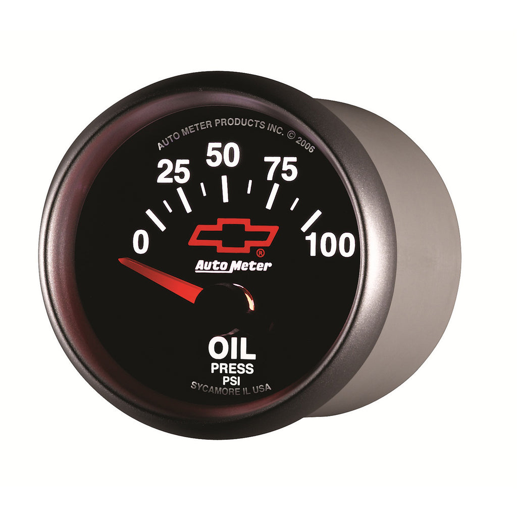 AutoMeter 3627-00406 GAUGE, OIL PRESSURE, 2 1/16", 100PSI, ELECTRIC, CHEVY RED BOWTIE, BLACK