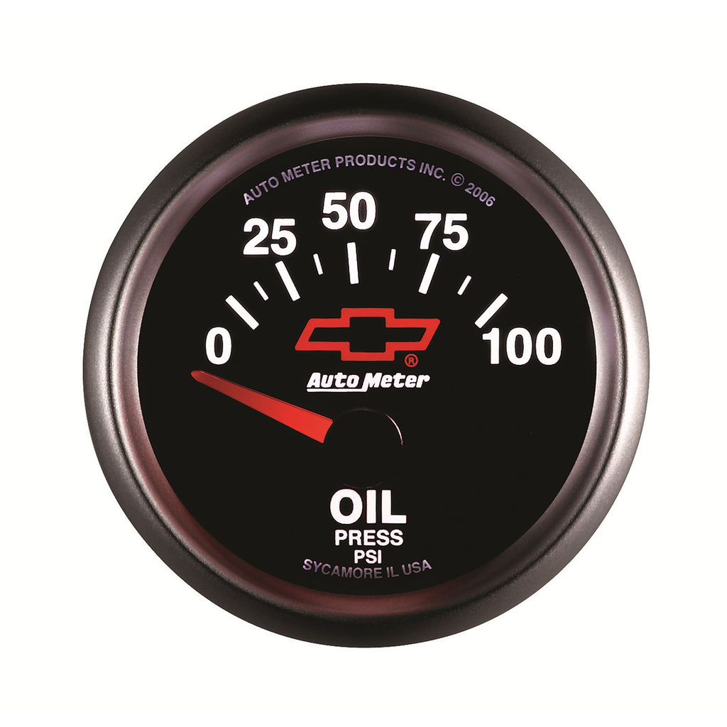 AutoMeter 3627-00406 GAUGE, OIL PRESSURE, 2 1/16", 100PSI, ELECTRIC, CHEVY RED BOWTIE, BLACK