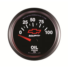 Load image into Gallery viewer, AutoMeter 3627-00406 GAUGE, OIL PRESSURE, 2 1/16", 100PSI, ELECTRIC, CHEVY RED BOWTIE, BLACK
