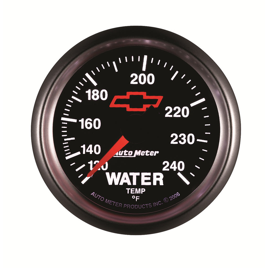 AutoMeter 3632-00406 GAUGE, WATER TEMP, 2 1/16", 120-240?F, MECHANICAL, CHEVY RED BOWTIE, BLACK