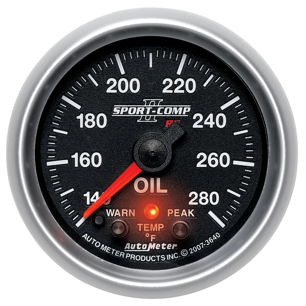AutoMeter 3640 GAUGE, OIL TEMP, 2 1/16", 140-280?F, STEPPER MOTOR W/PEAK & WARN, SPORT-COMP II