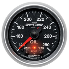 Load image into Gallery viewer, AutoMeter 3640 GAUGE, OIL TEMP, 2 1/16", 140-280?F, STEPPER MOTOR W/PEAK &amp; WARN, SPORT-COMP II