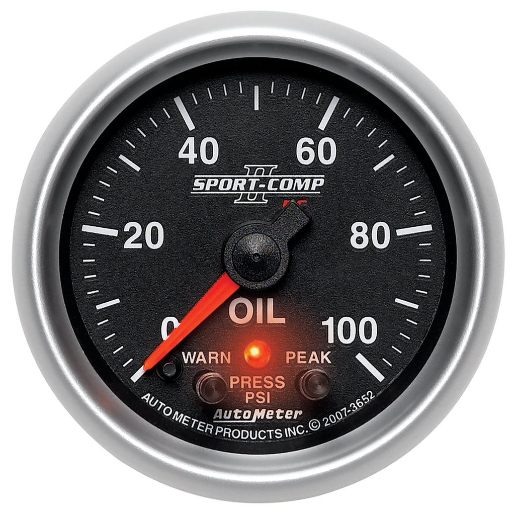 AutoMeter 3652 GAUGE, OIL PRESS, 2 1/16", 100PSI, DIGITAL STPR MTR W/ PK & WRN, SPORT-COMP II