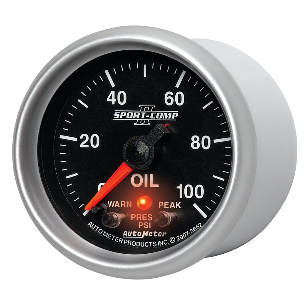 AutoMeter 3652 GAUGE, OIL PRESS, 2 1/16", 100PSI, DIGITAL STPR MTR W/ PK & WRN, SPORT-COMP II