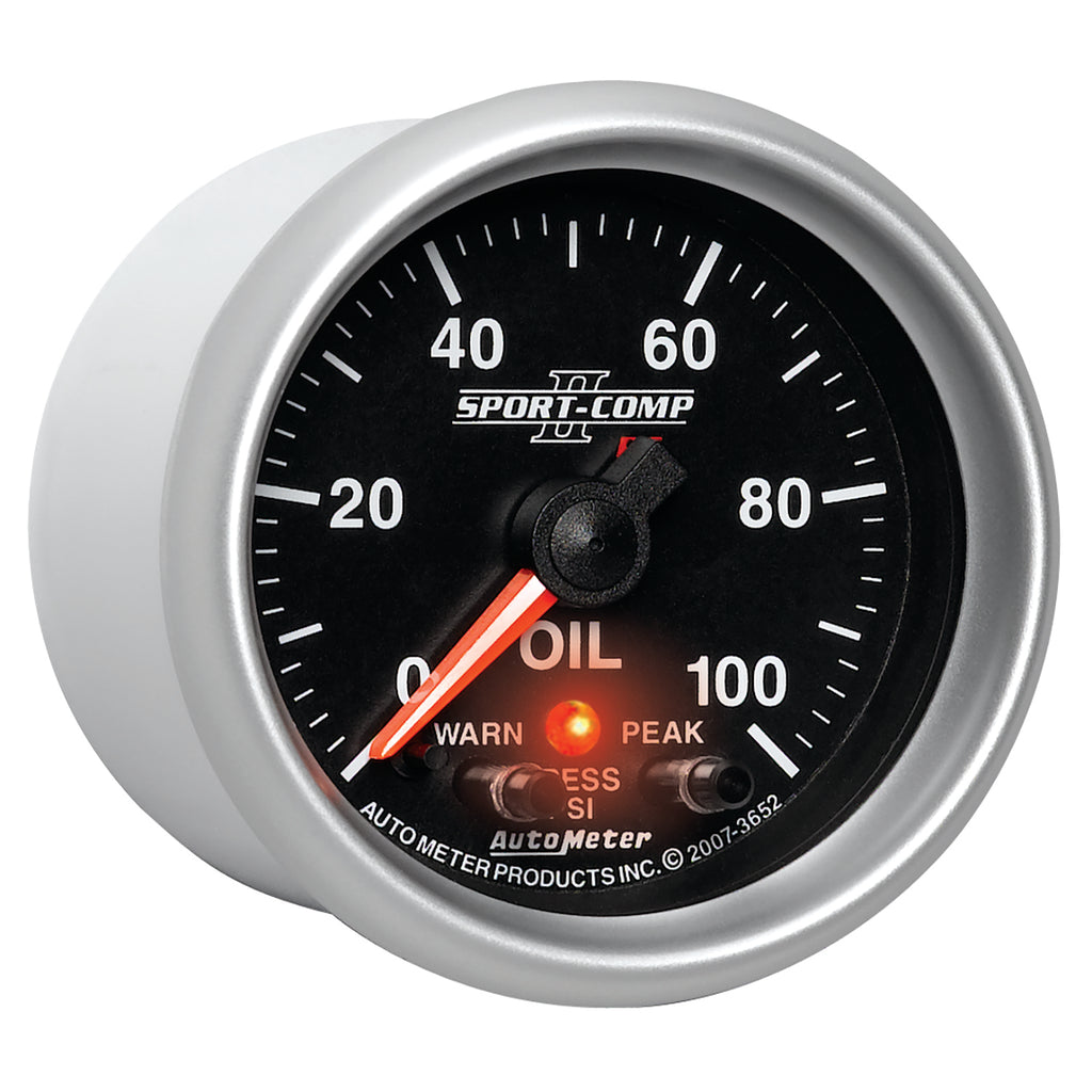 AutoMeter 3652 GAUGE, OIL PRESS, 2 1/16", 100PSI, DIGITAL STPR MTR W/ PK & WRN, SPORT-COMP II
