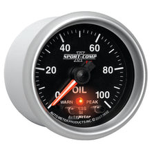 Load image into Gallery viewer, AutoMeter 3652 GAUGE, OIL PRESS, 2 1/16", 100PSI, DIGITAL STPR MTR W/ PK &amp; WRN, SPORT-COMP II