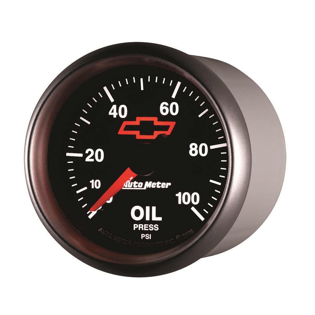 AutoMeter 3653-00406 GAGE, OIL PRSSURE, 2 1/16", 100PSI, DIGTL STPPR MTR, CHEVY RED BOWTIE, BLACK