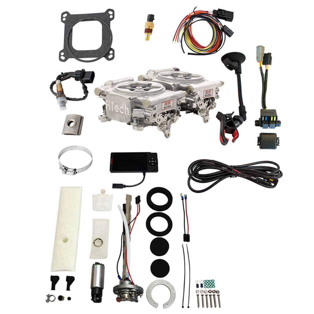FiTech Fuel Injection 36561 Go EFI 2x4 625 HP Bright Aluminum EFI System Master Kit