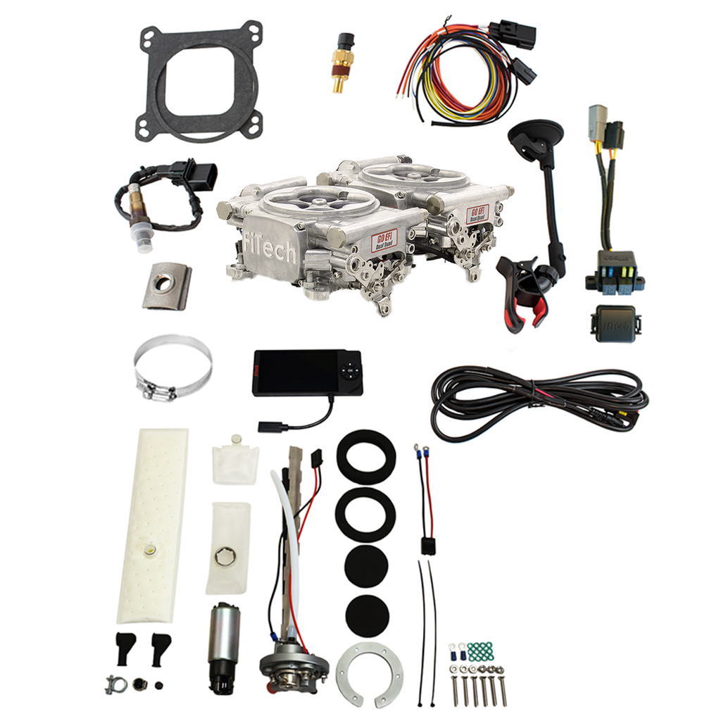 FiTech Fuel Injection 36561 Go EFI 2x4 625 HP Bright Aluminum EFI System Master Kit