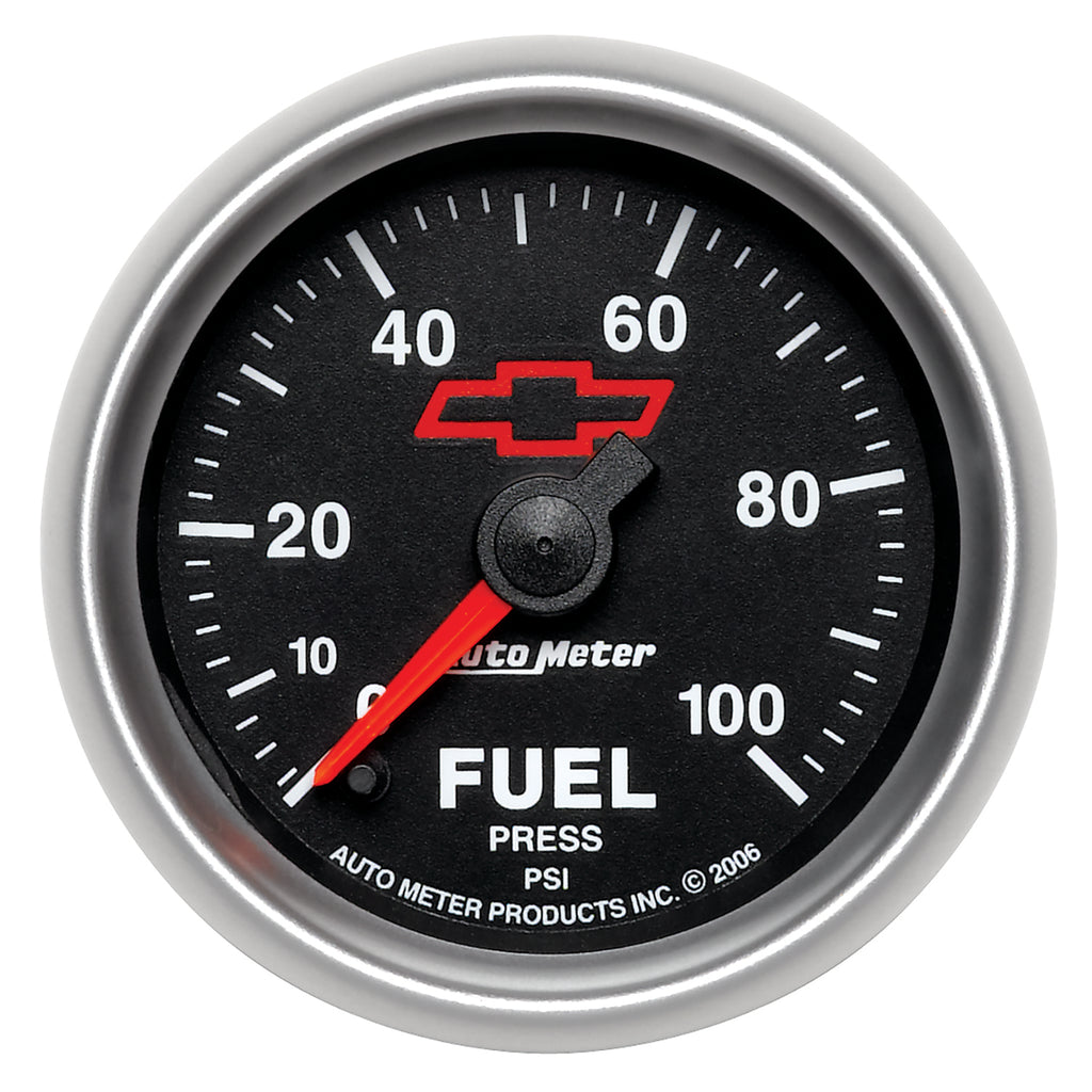 AutoMeter 3663-00406 GAGE, FUEL PRSSURE, 2 1/16", 100PSI, DIGTL STPPR MTR, CHEVY RED BOWTIE, BLACK