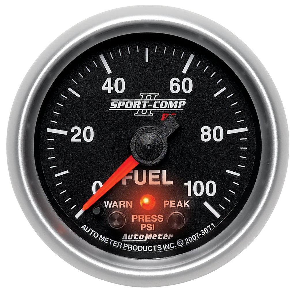 AutoMeter 3671 GAUGE, FUEL PRESS, 2 1/16", 100PSI, DIGITAL STPR MTR W/PK & WRN, SPORT-COMP II