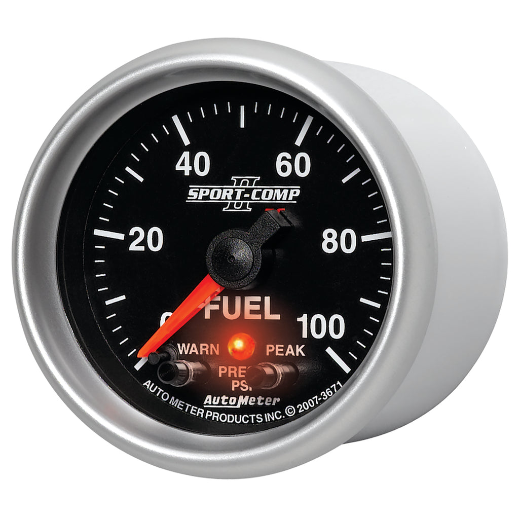 AutoMeter 3671 GAUGE, FUEL PRESS, 2 1/16", 100PSI, DIGITAL STPR MTR W/PK & WRN, SPORT-COMP II