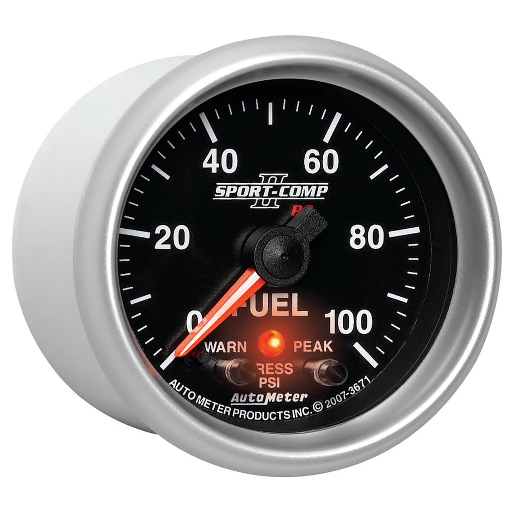 AutoMeter 3671 GAUGE, FUEL PRESS, 2 1/16", 100PSI, DIGITAL STPR MTR W/PK & WRN, SPORT-COMP II
