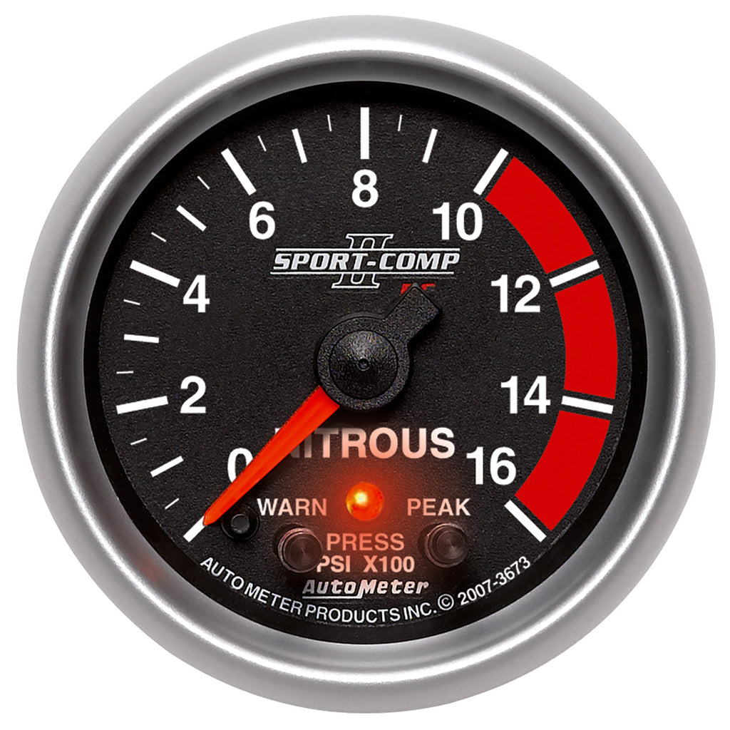 AutoMeter 3673 GAUGE, NITROUS PRESS, 2 1/16", 1600PSI, STEPPER MOTOR W/PK & WRN, SPORT-COMP II