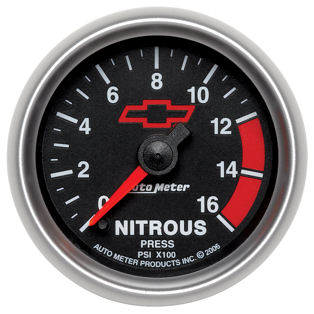 AutoMeter 3674-00406 GAGE, NTROUS PRSSURE, 2 1/16", 1600PSI, DIGTL STPPR MTR, CHEVY RED BOWTIE, BLACK